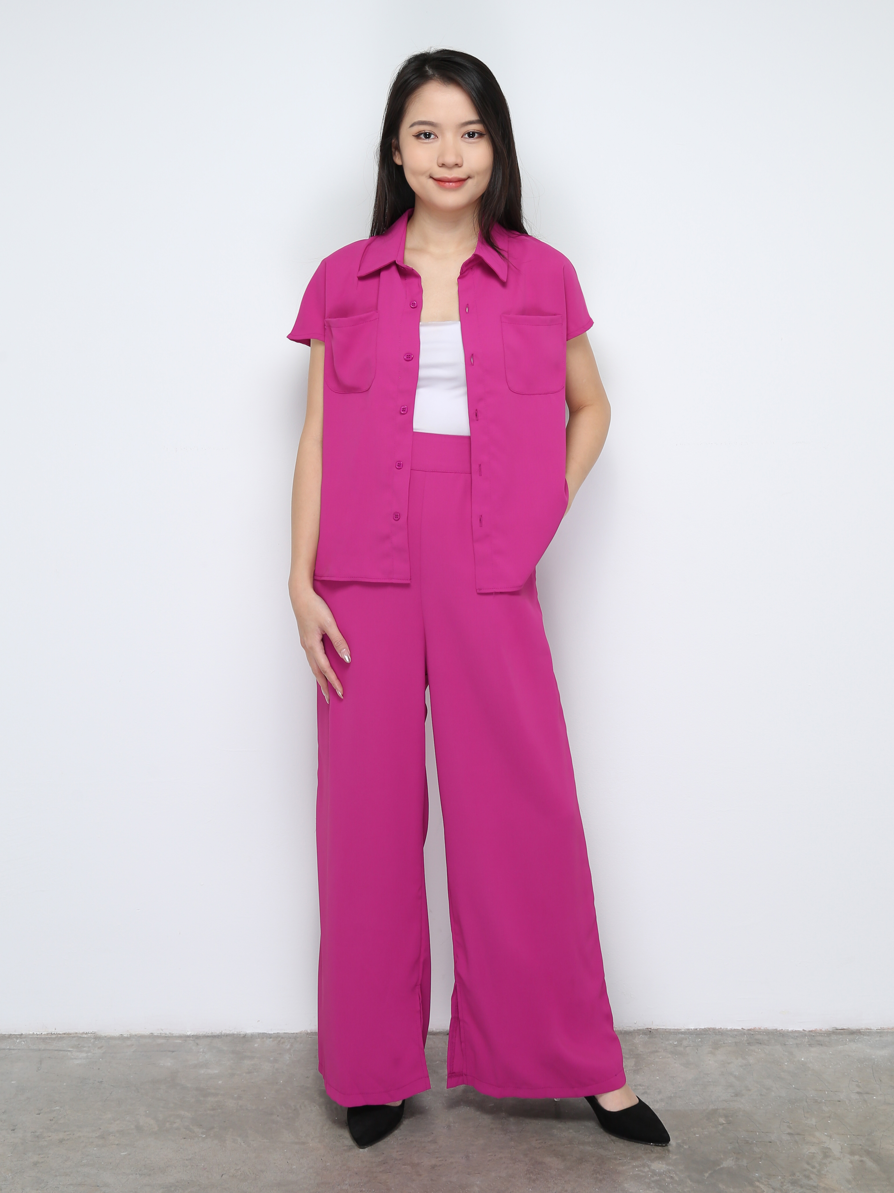 Cap Sleeve Blouse With Long Pants Set 28076