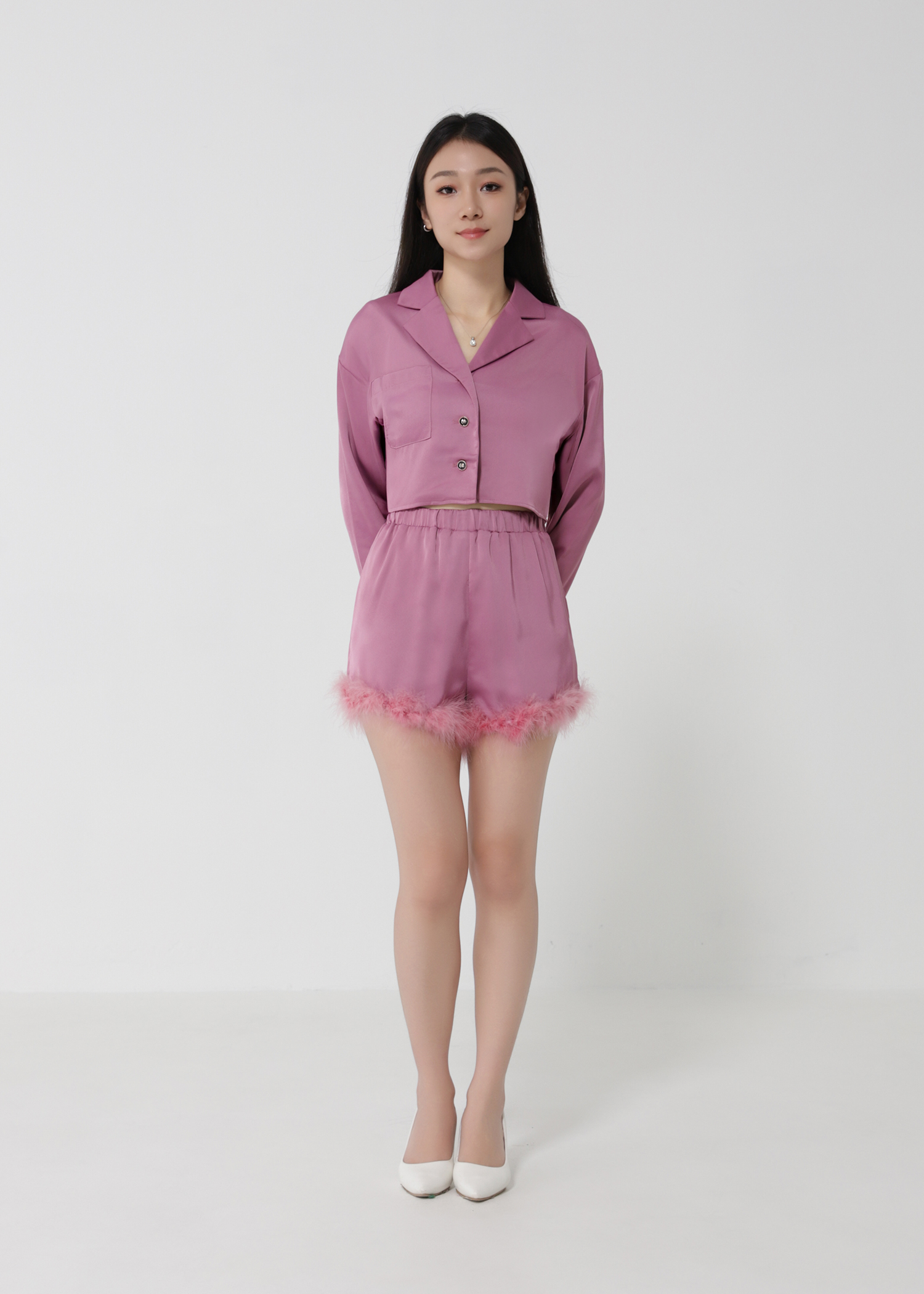 Formal Fur Blazer With Short Pants Set 28083