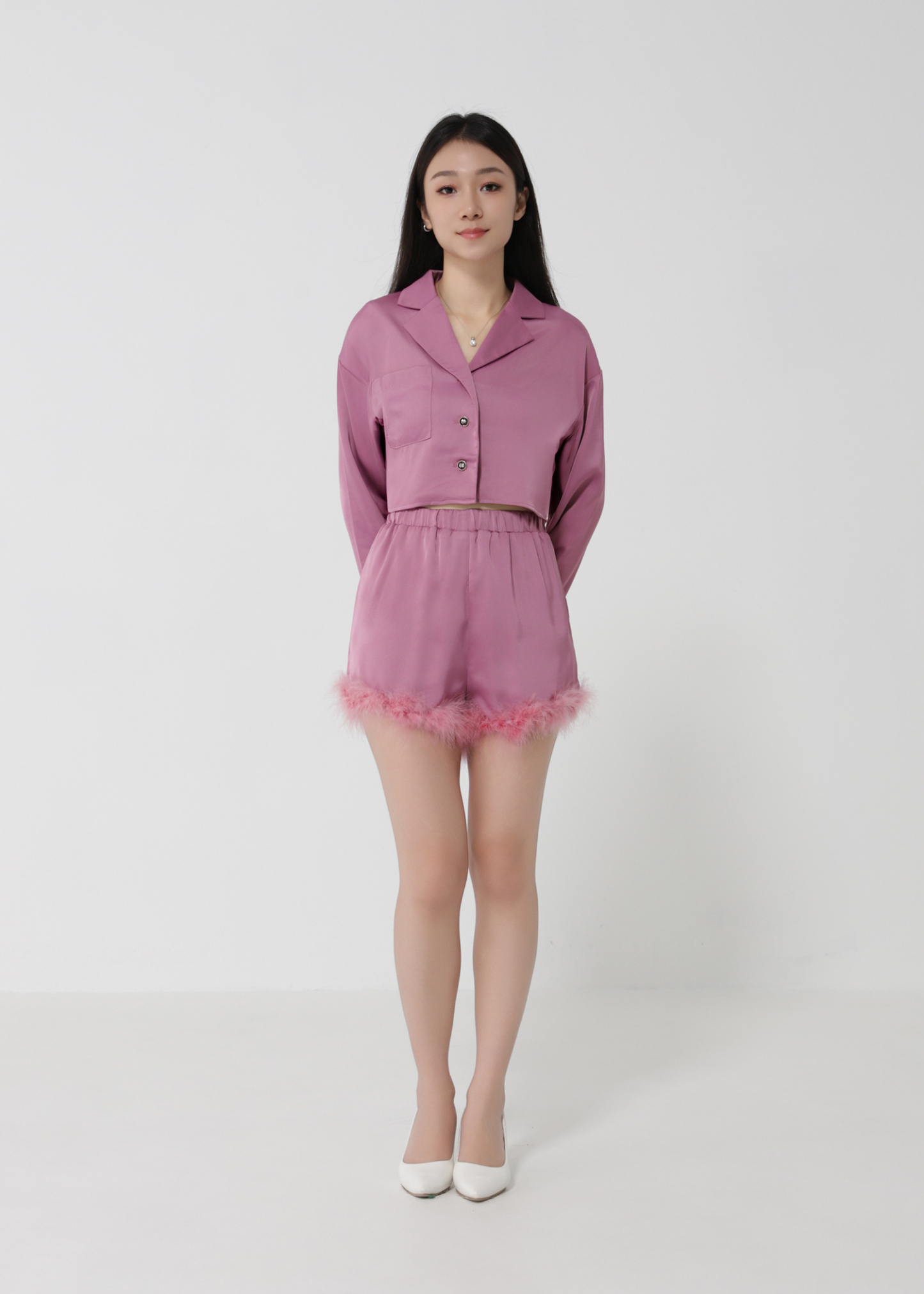 Formal Fur Blazer With Short Pants Set 28083