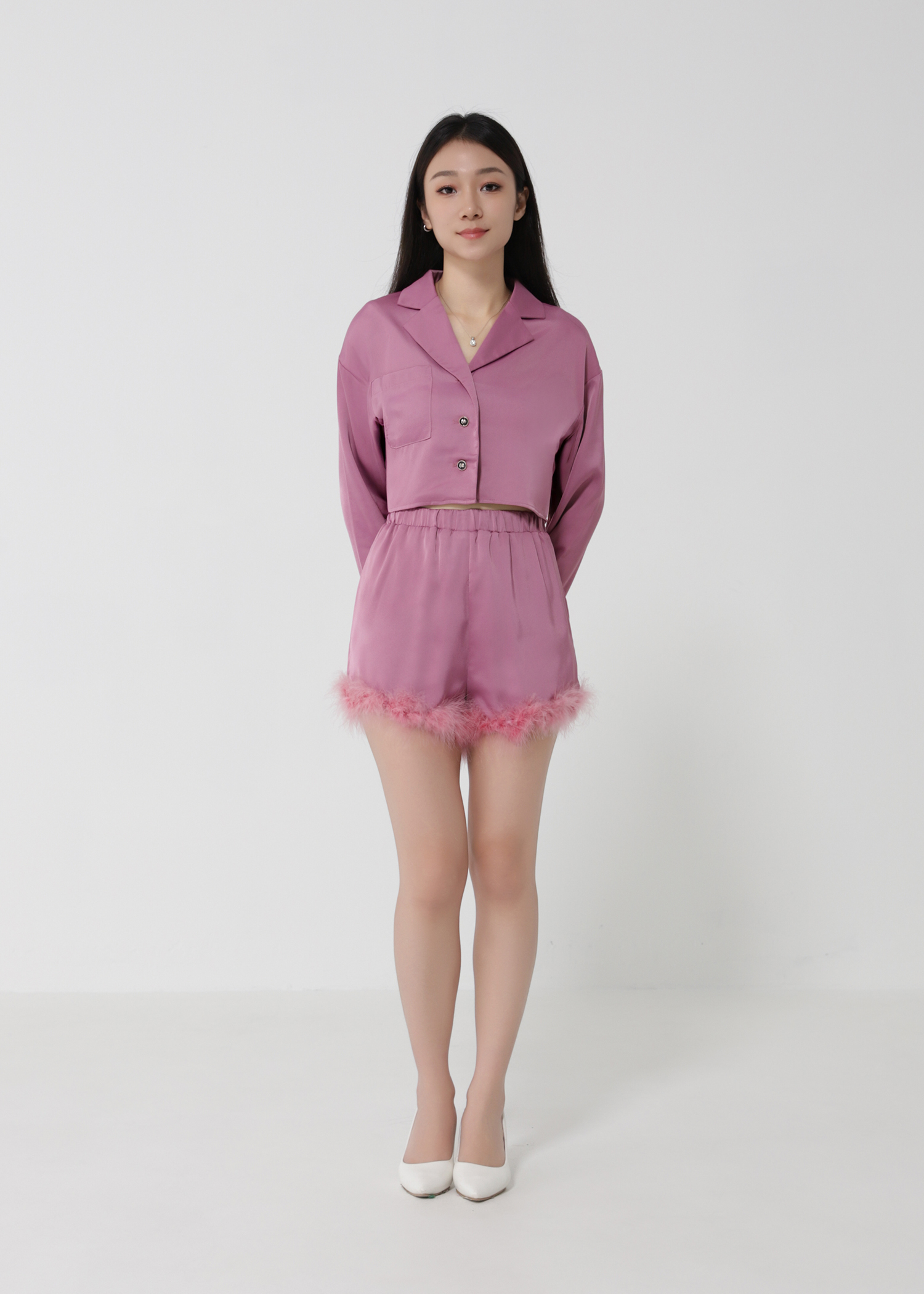Formal Fur Blazer With Short Pants Set 28083