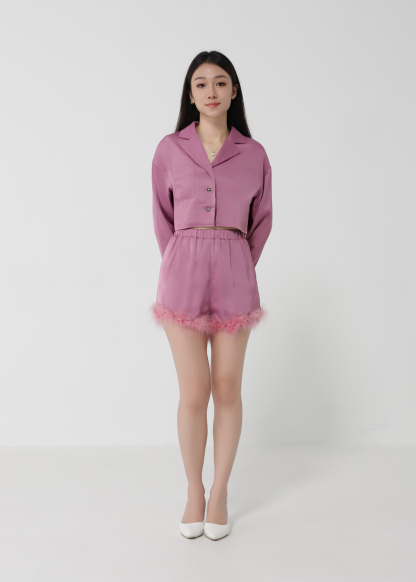 Formal Fur Blazer With Short Pants Set 28083