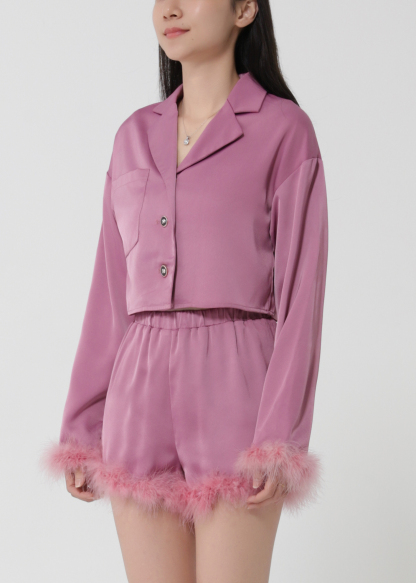 Formal Fur Blazer With Short Pants Set 28083