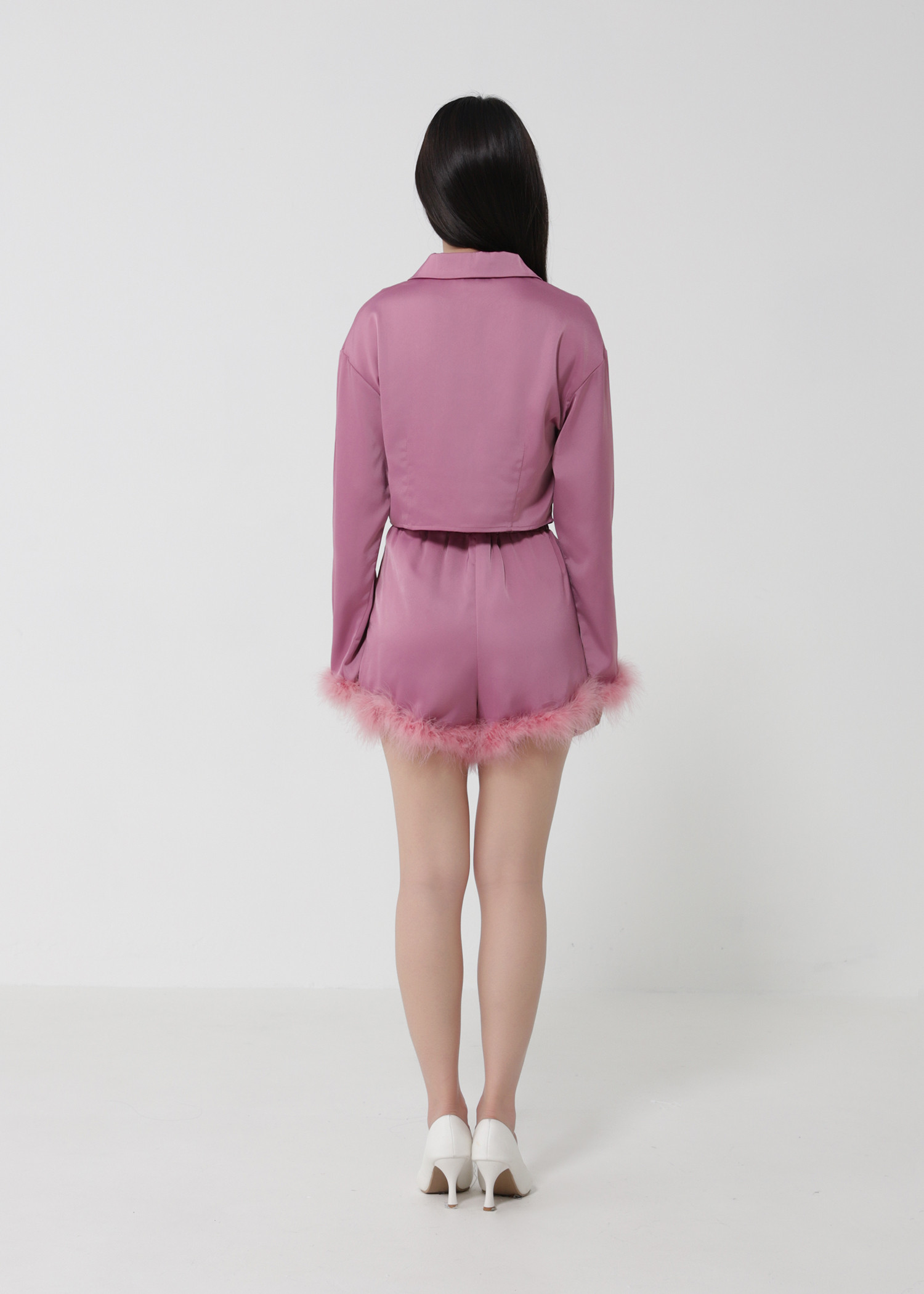 Formal Fur Blazer With Short Pants Set 28083
