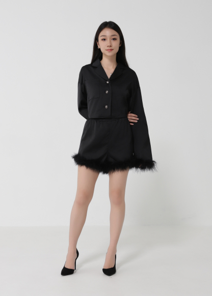 Formal Fur Blazer With Short Pants Set 28083