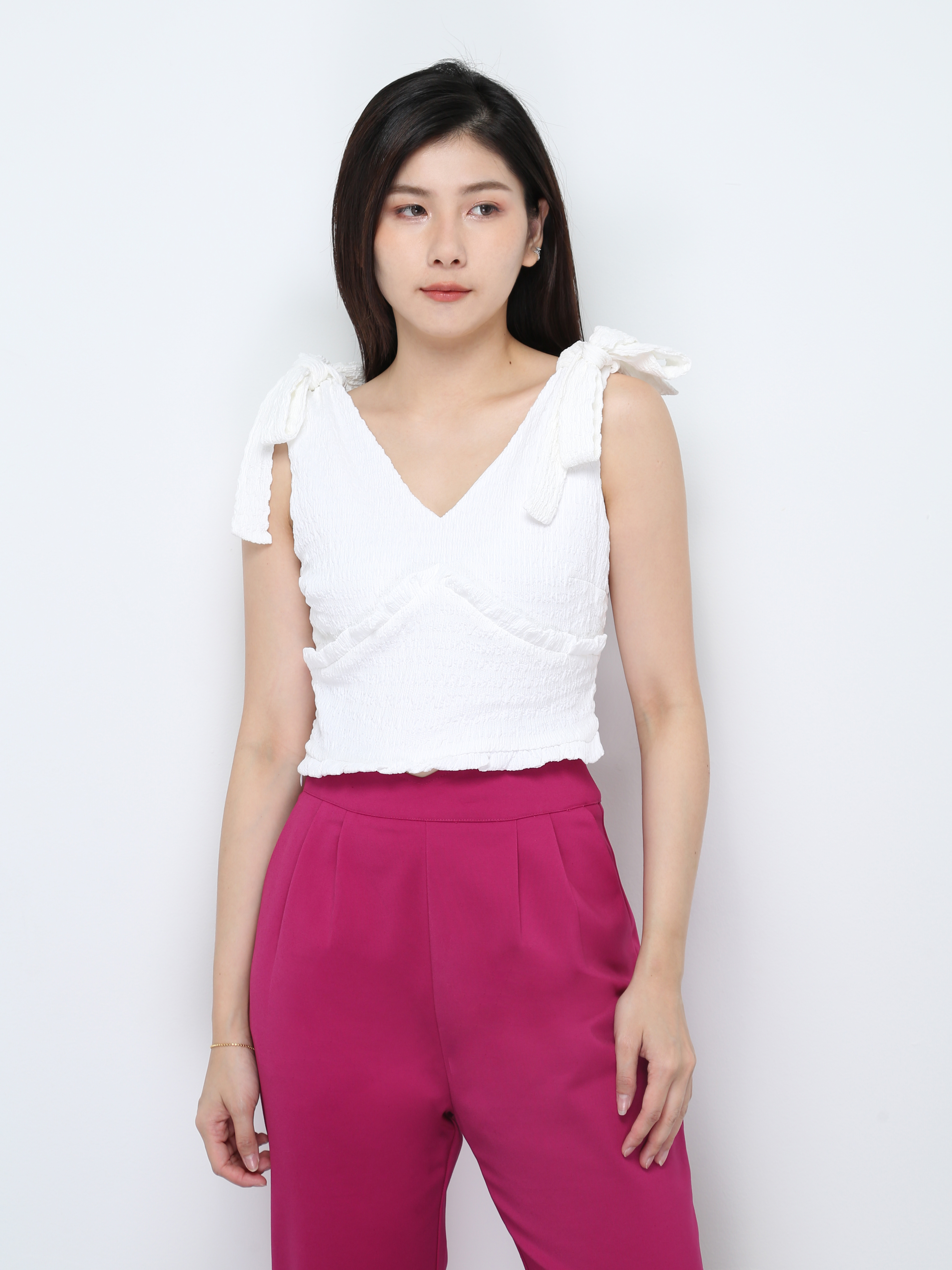 Wrinkled Sleeve Tie Up Top 28090