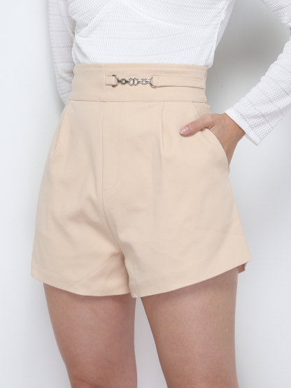 High Waist Decorative Belt Short Pants 28239