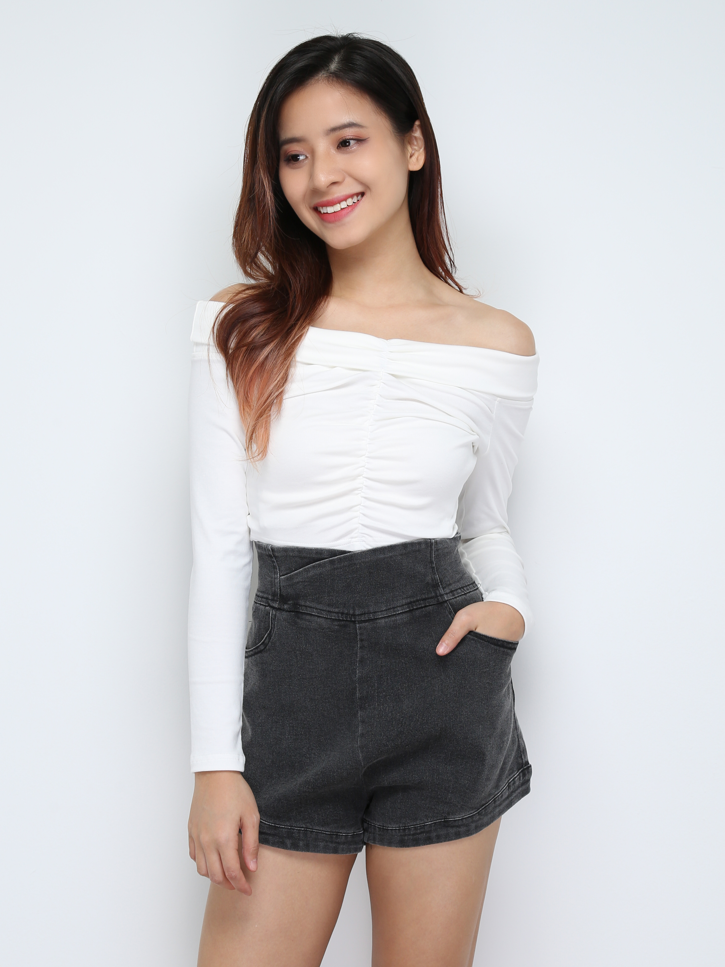 Denim High Waist Side Pocket Short Pants 28115 (SO)