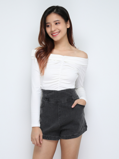 Denim High Waist Side Pocket Short Pants 28115 (SO)