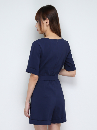 Short Sleeve Back Zip Jumpsuit With Belt 28153