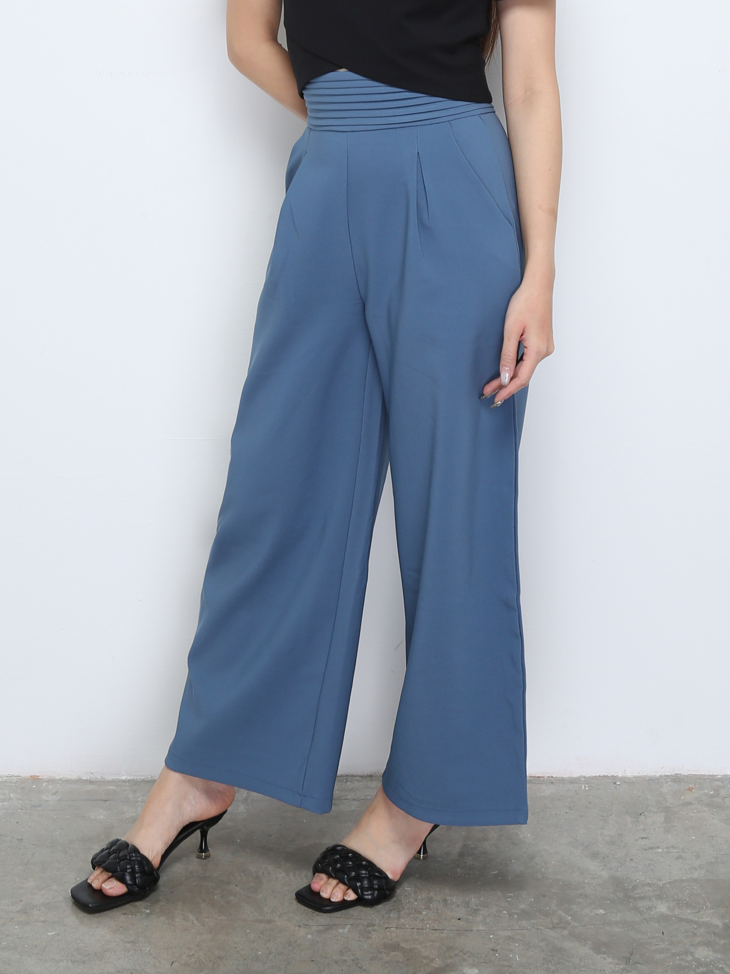 High Waist Back Zip Pleated Long Pant 28148