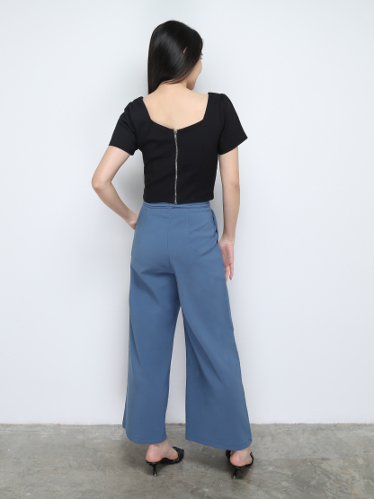 High Waist Back Zip Pleated Long Pant 28148