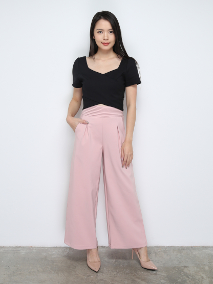 High Waist Back Zip Pleated Long Pant 28148