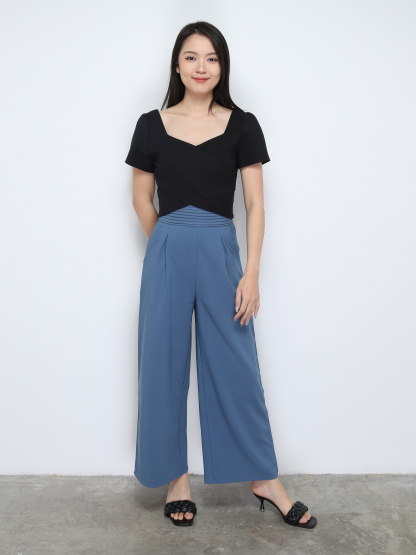 High Waist Back Zip Pleated Long Pant 28148