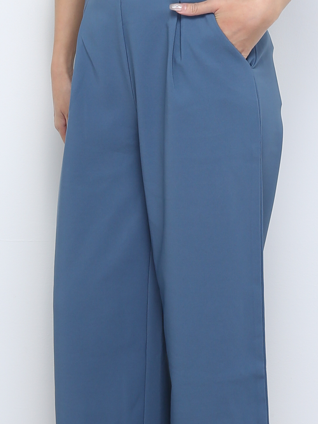 High Waist Back Zip Pleated Long Pant 28148