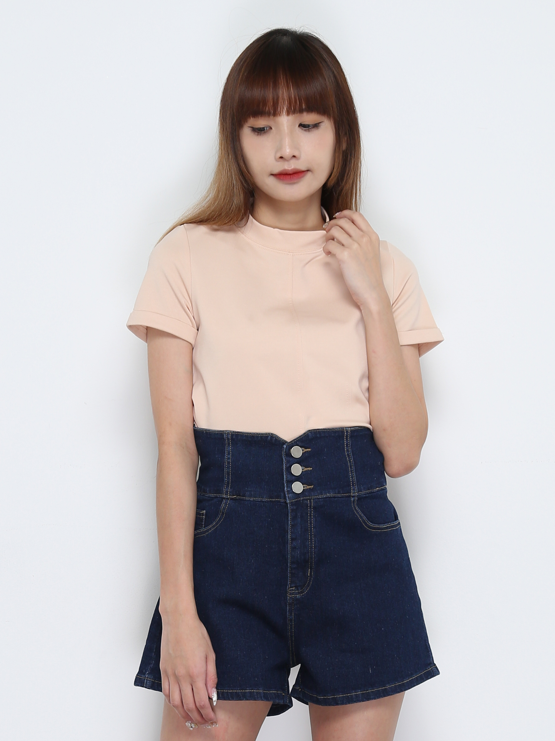 Denim High Waist Side Pocket Short Pants 28245