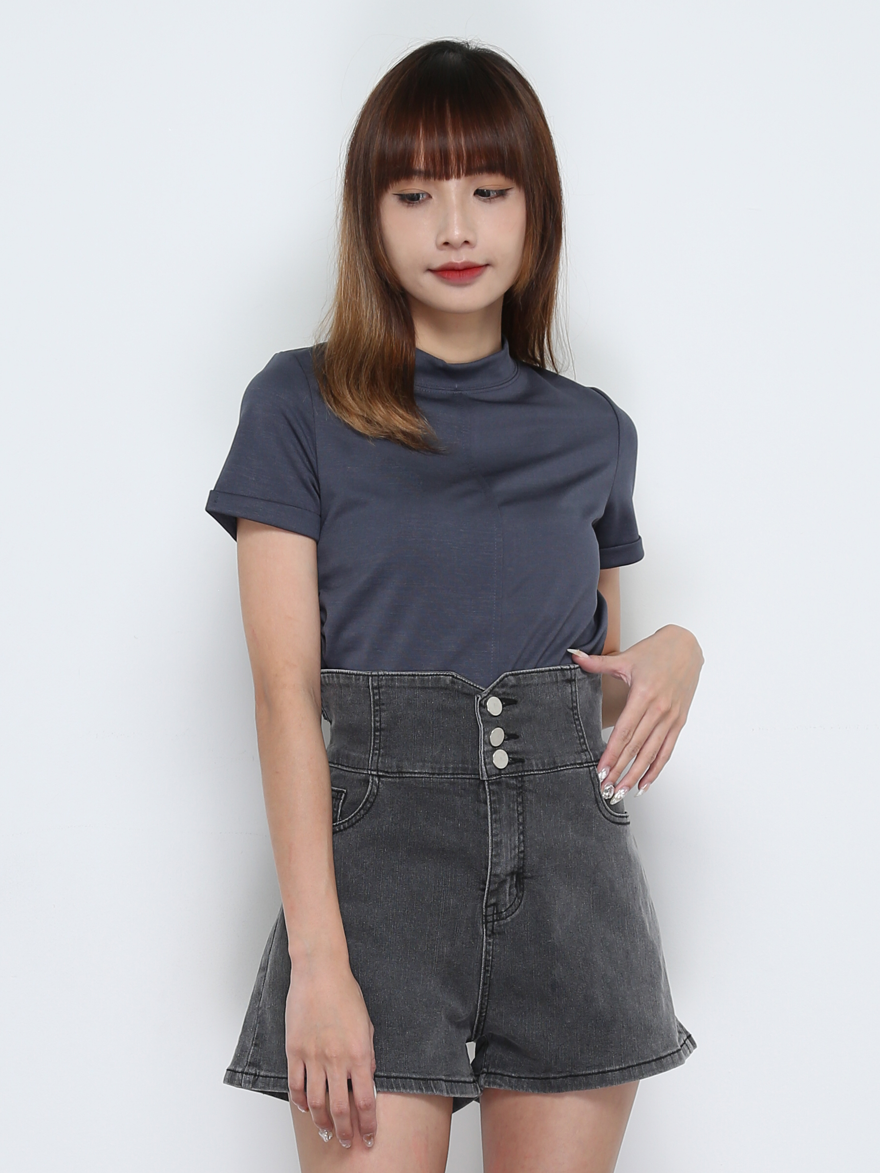 Denim High Waist Side Pocket Short Pants 28245