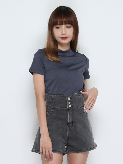 Denim High Waist Side Pocket Short Pants 28245