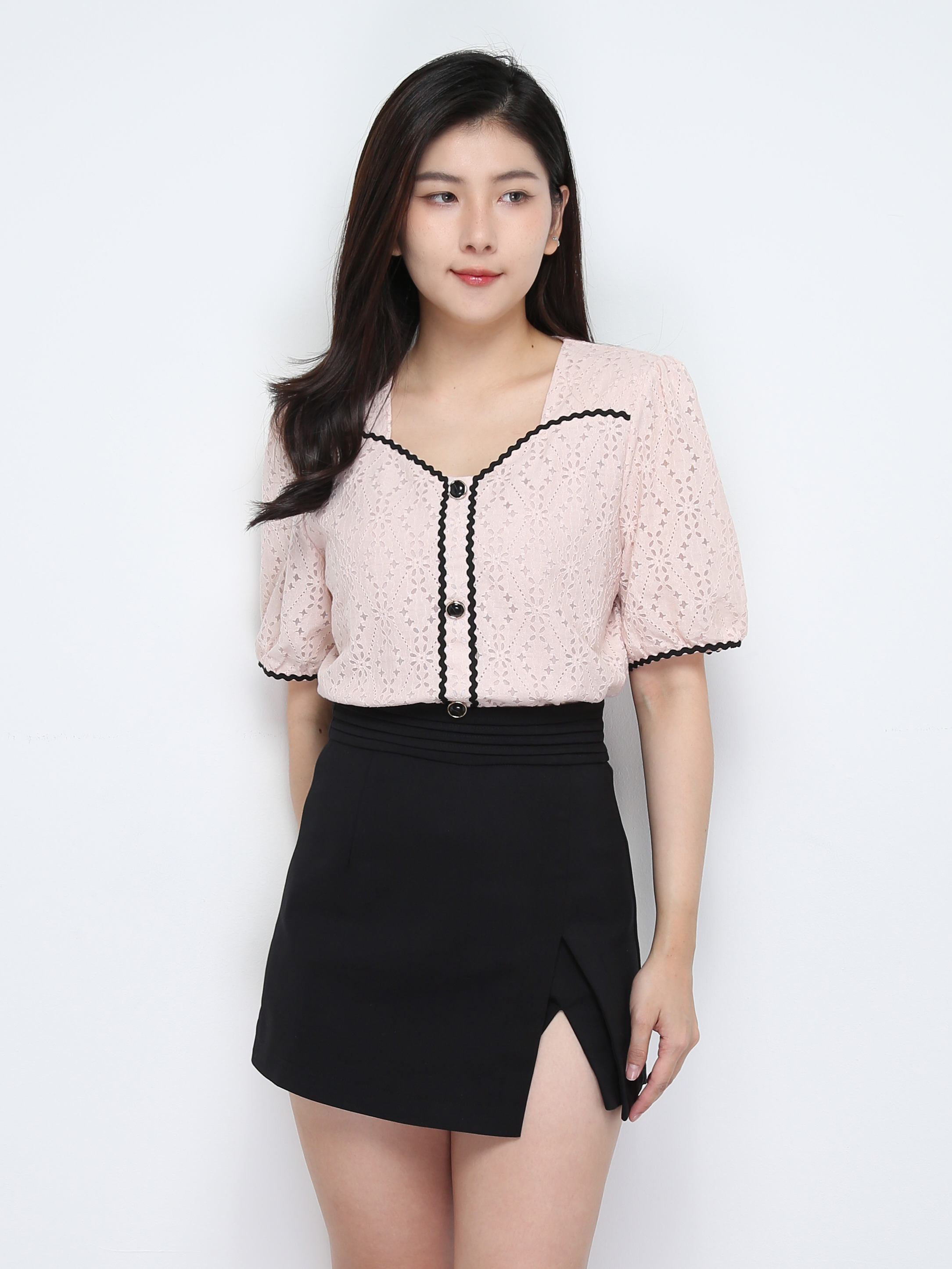 Eyelet Front Decorative Button Top 28235