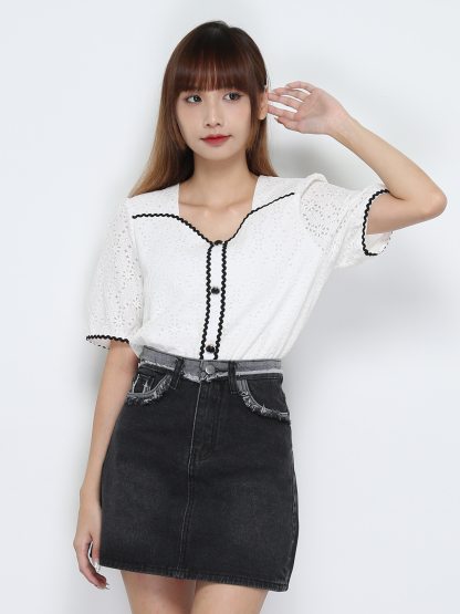 Denim Ripped Skirt 28460