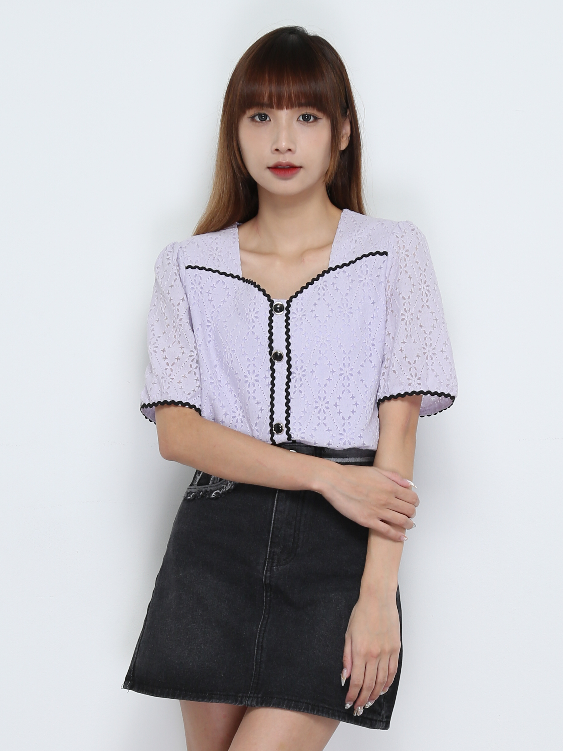 Eyelet Front Decorative Button Top 28235