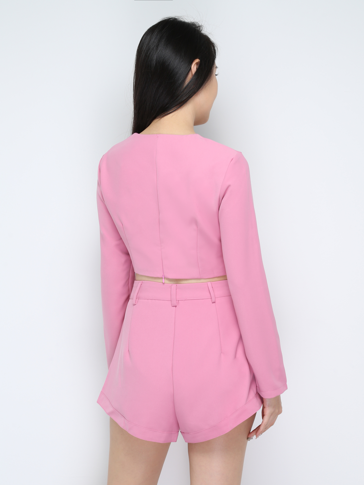 Square Neck Long Sleeve Top With Short Pants Set 28256