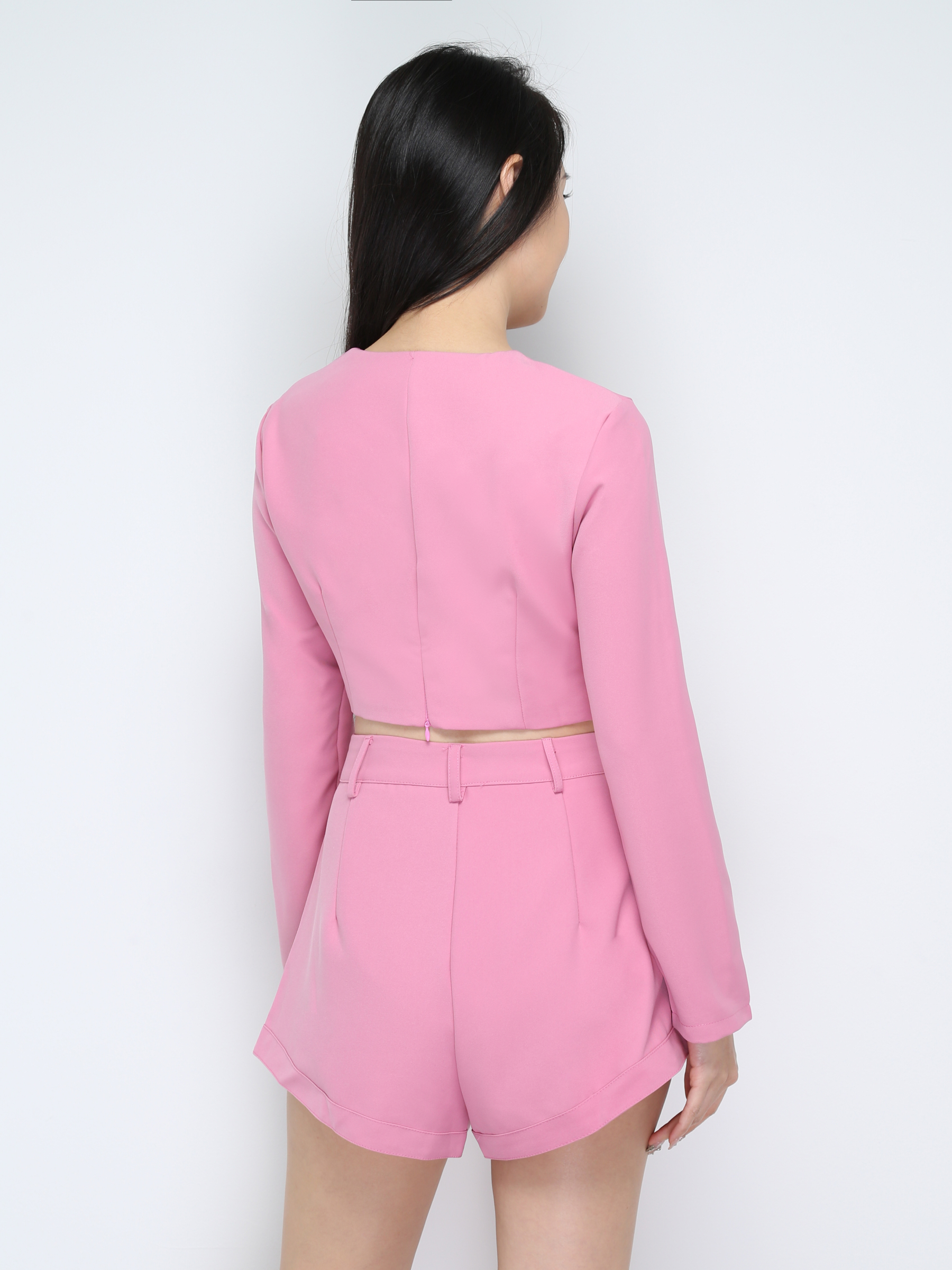 Square Neck Long Sleeve Top With Short Pants Set 28256