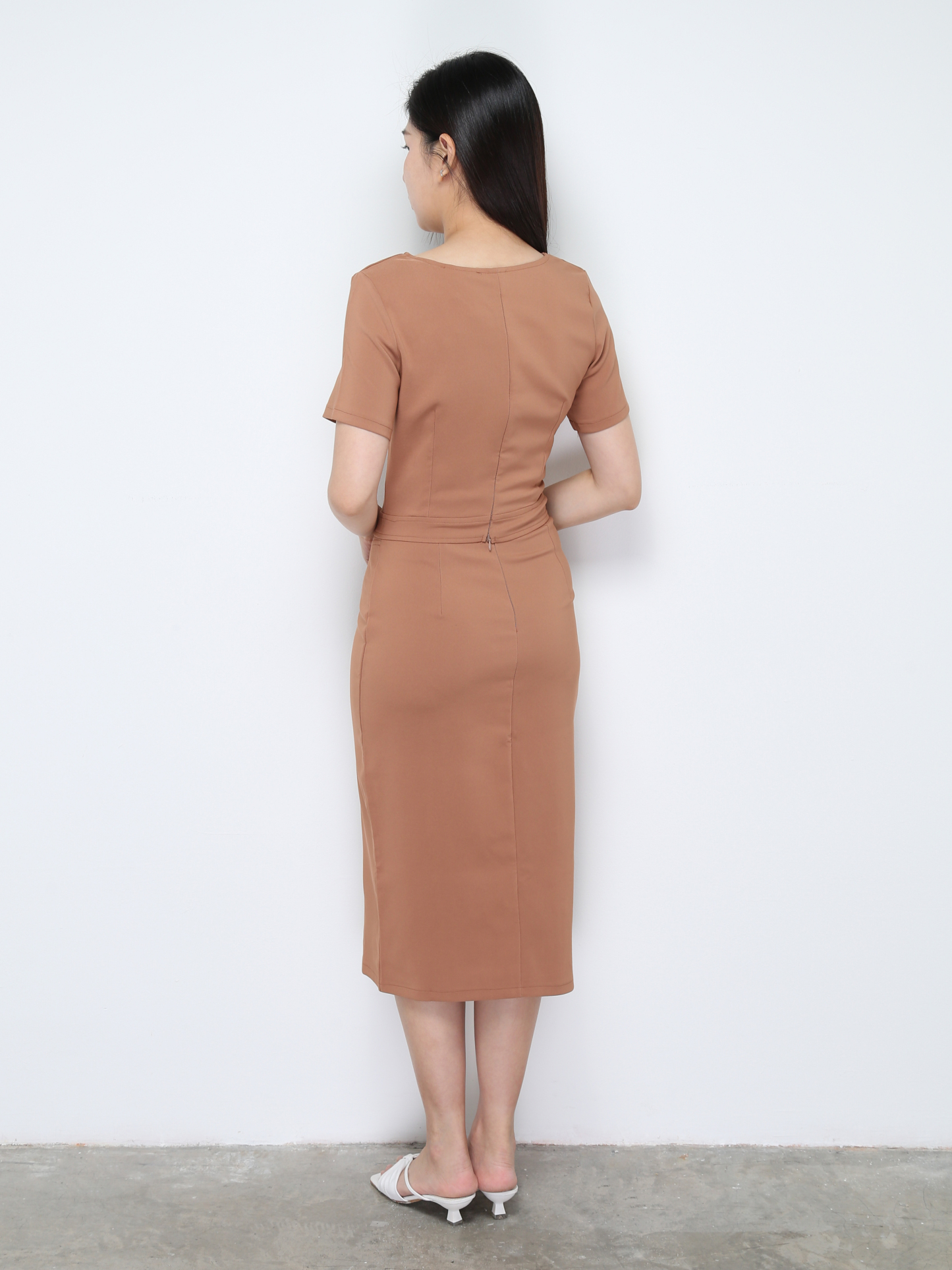 Formal Top With Side Decorative Button With Split Skirt Set 28273