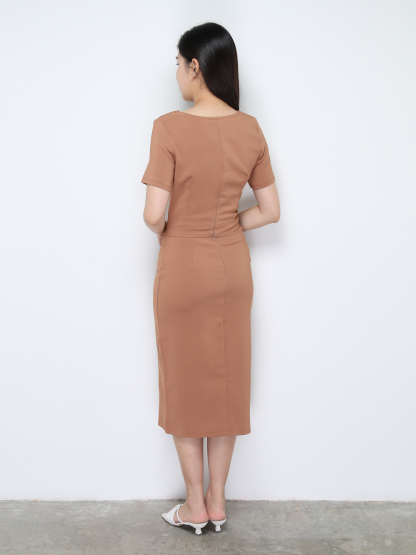 Formal Top With Side Decorative Button With Split Skirt Set 28273