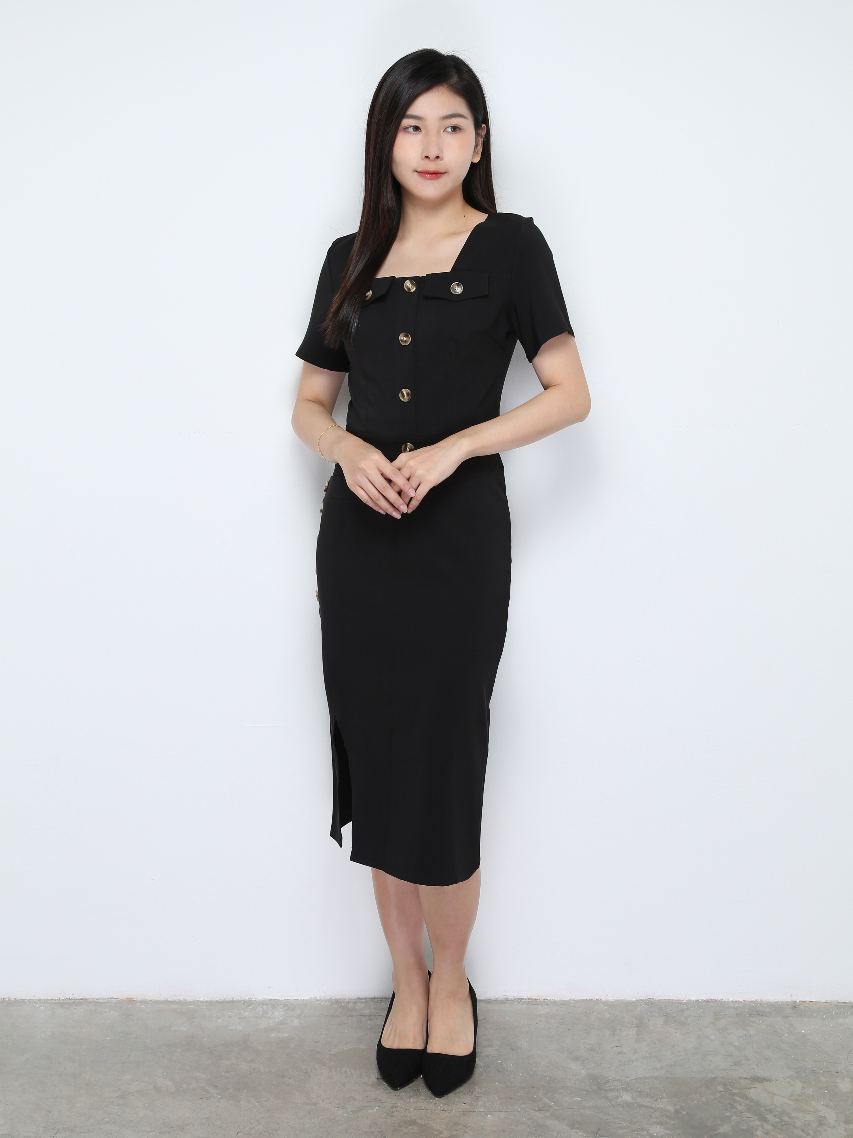 Formal Top With Side Decorative Button With Split Skirt Set 28273