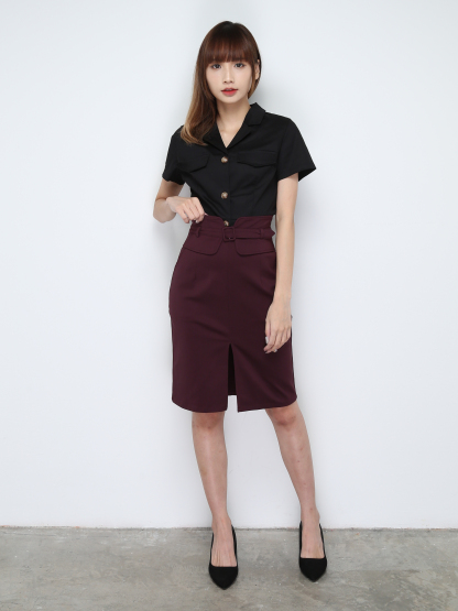 Formal High Waist Front Splt Skirt 28292