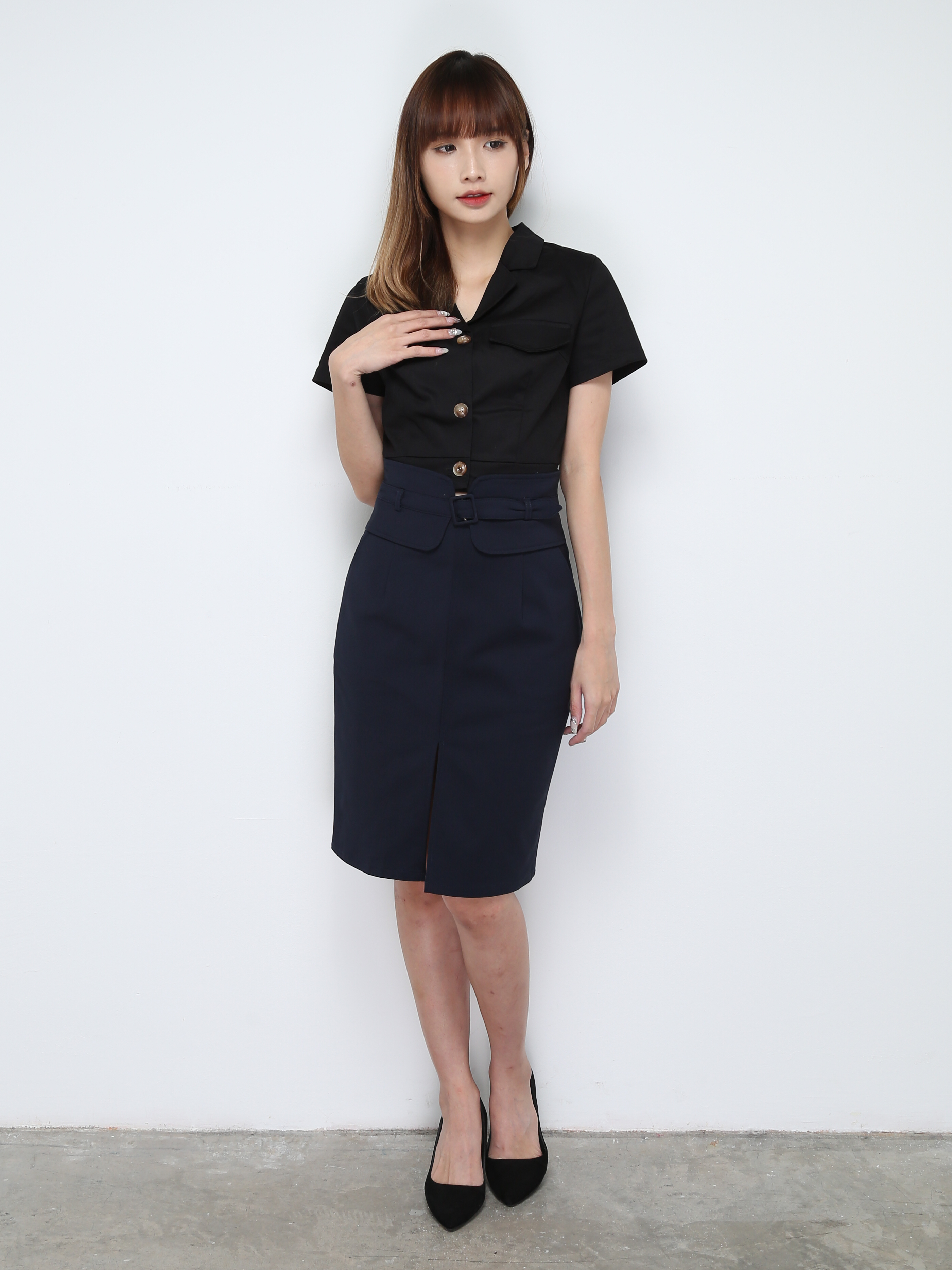 Formal High Waist Front Splt Skirt 28292