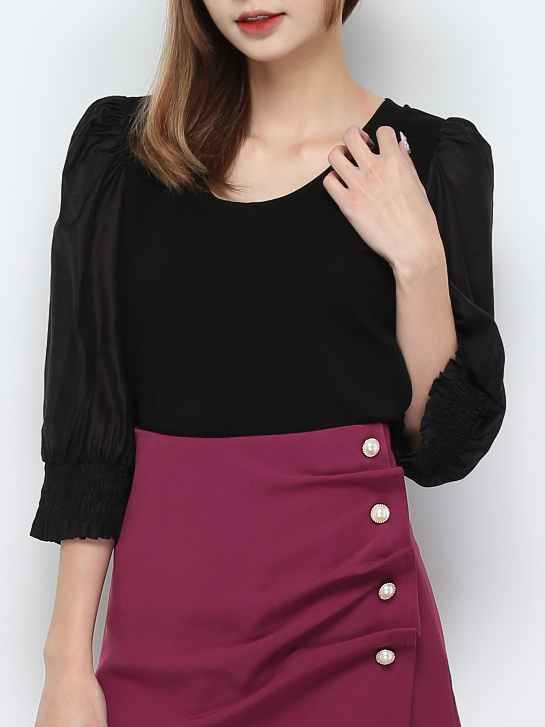 Round Neck Long Sleeve Top 28283