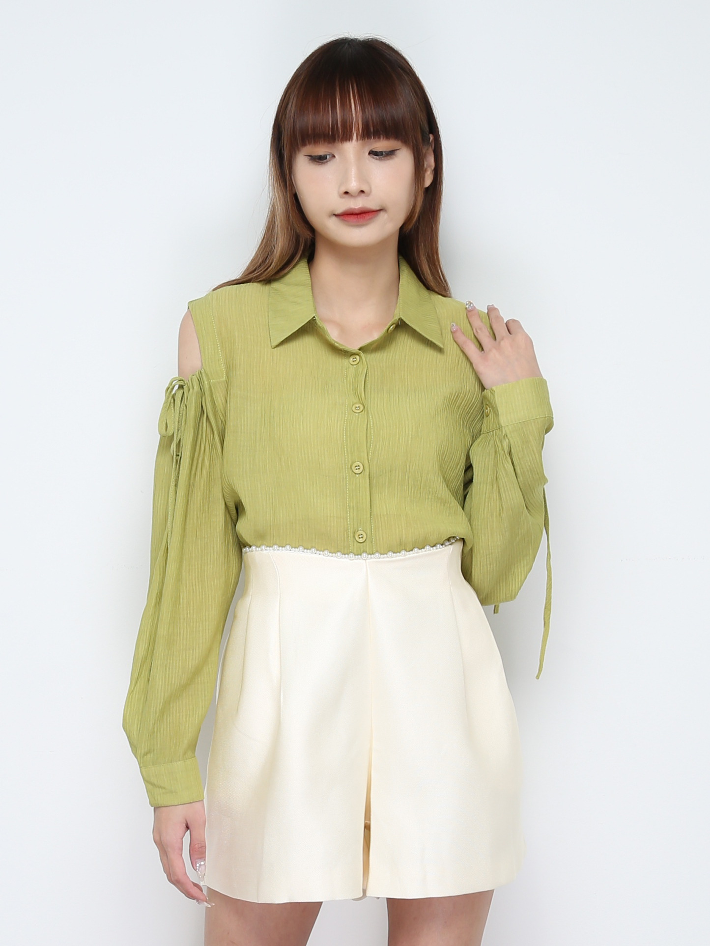 Sleeve Hole With Drawstring Blouse 28289