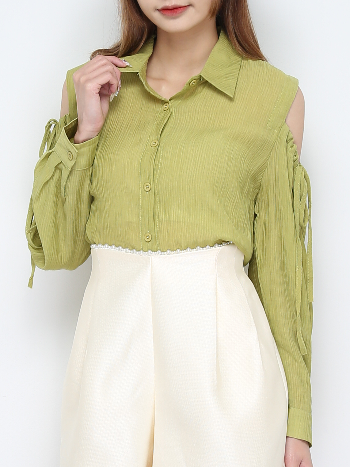 Sleeve Hole With Drawstring Blouse 28289