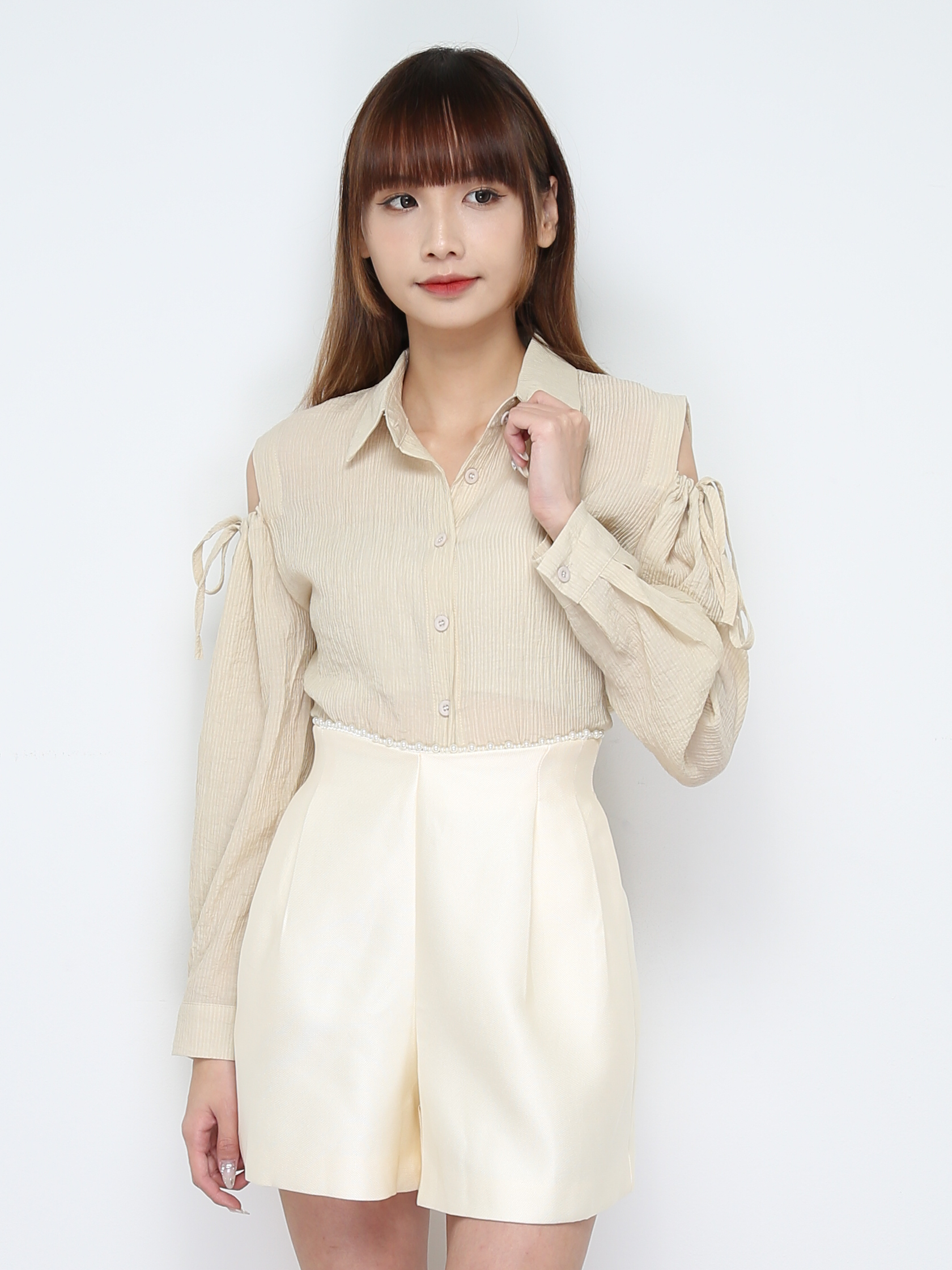 Sleeve Hole With Drawstring Blouse 28289