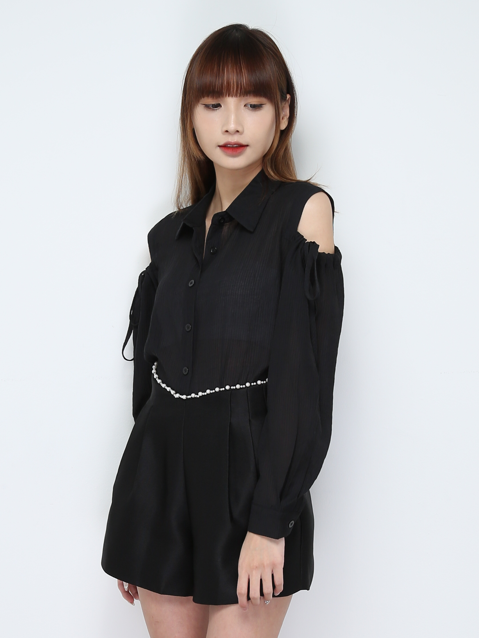 Sleeve Hole With Drawstring Blouse 28289