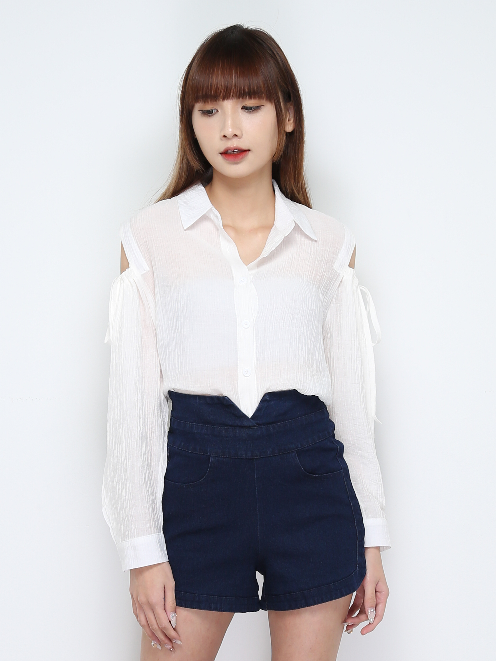 Sleeve Hole With Drawstring Blouse 28289