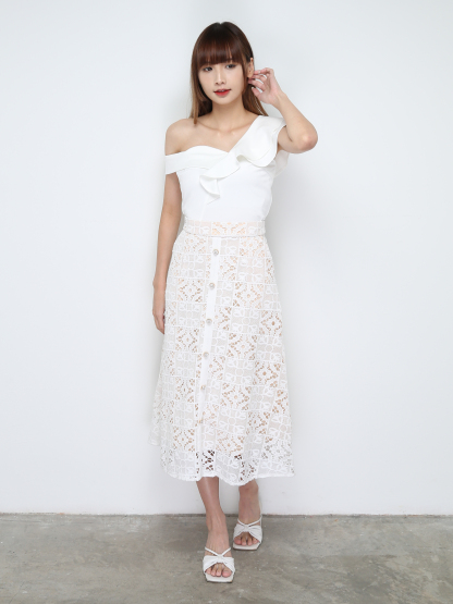 Lace Eyelet Front Decorative Button Skirt 28280