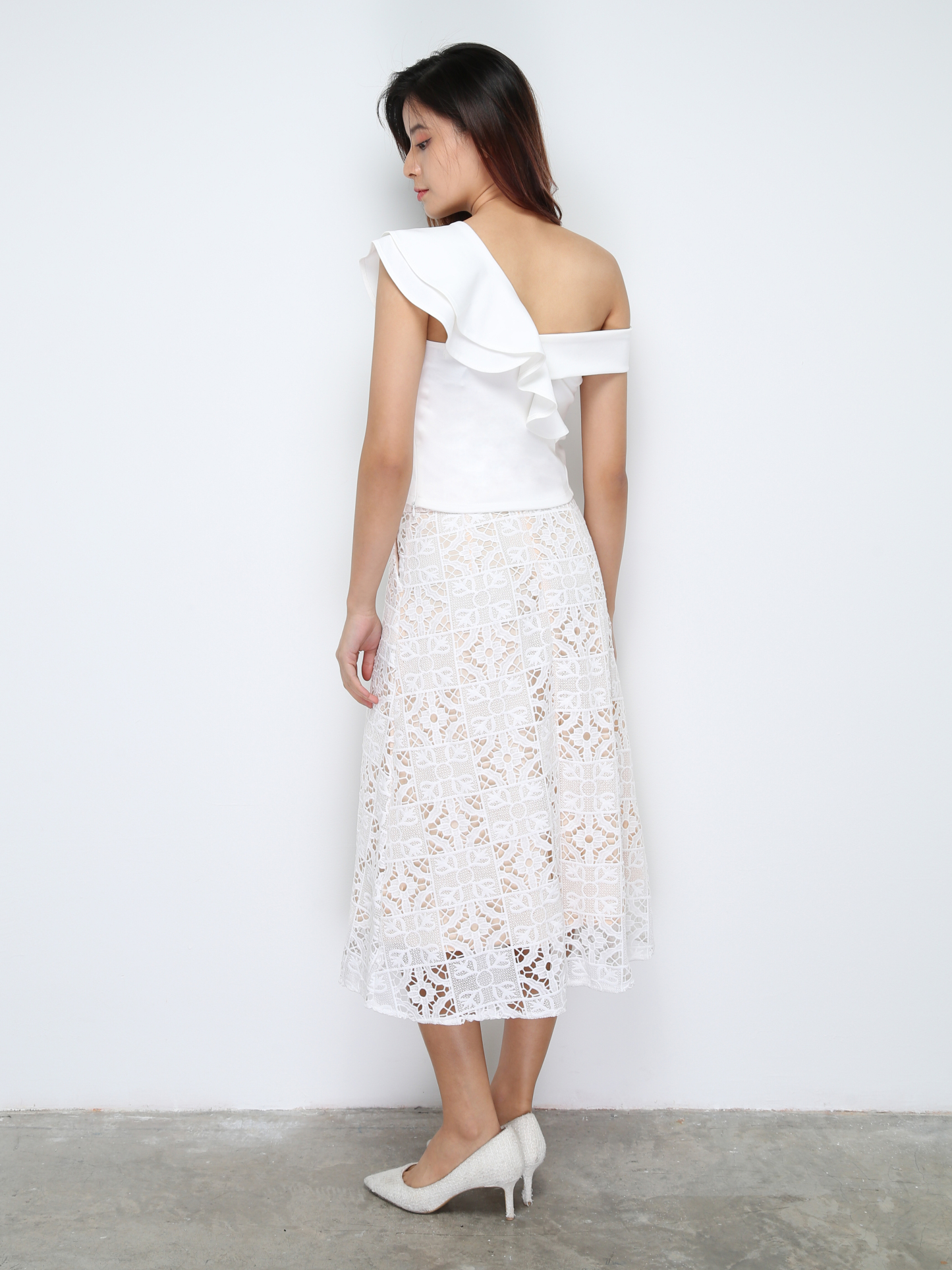 Lace Eyelet Front Decorative Button Skirt 28280