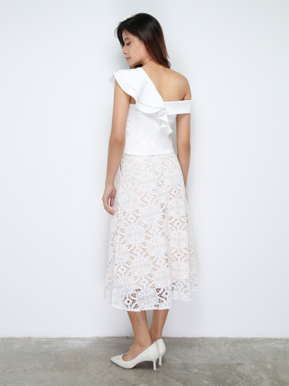 Lace Eyelet Front Decorative Button Skirt 28280