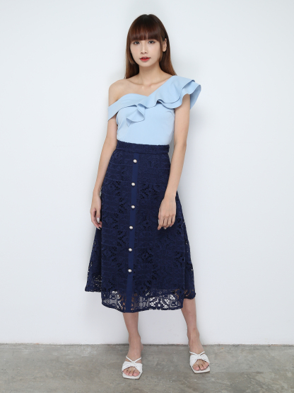 Lace Eyelet Front Decorative Button Skirt 28280