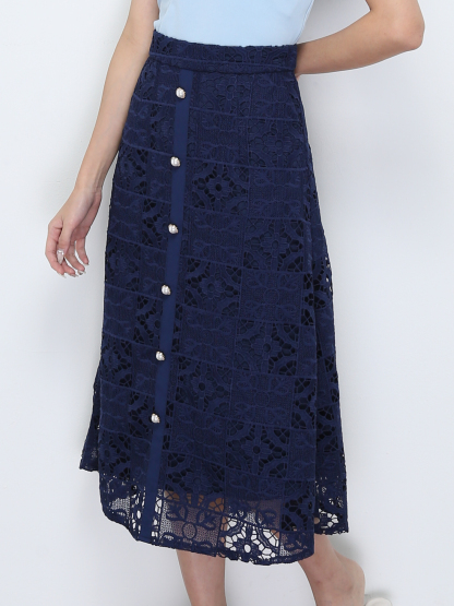 Lace Eyelet Front Decorative Button Skirt 28280