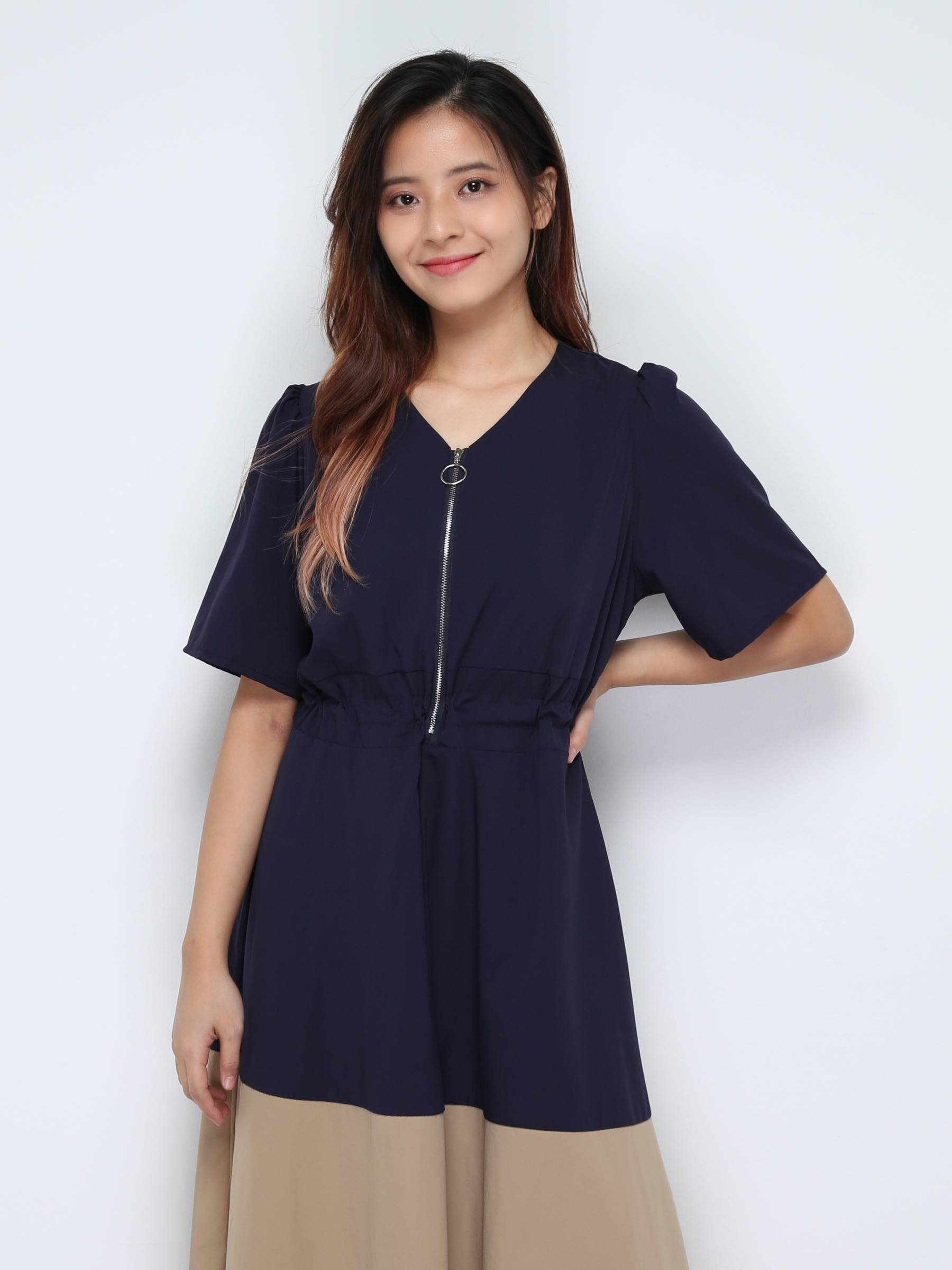 Two Tone Front Zip Dress 28328