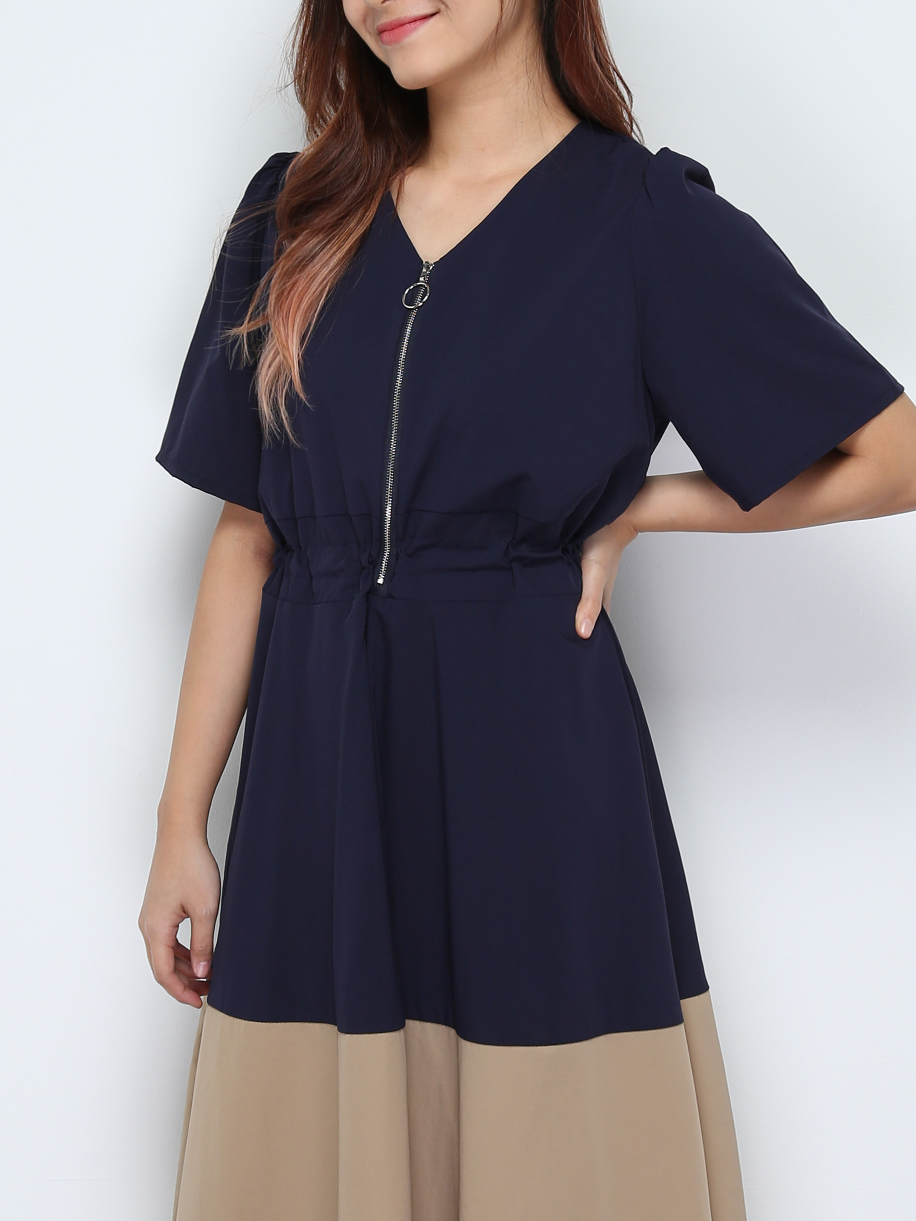 Two Tone Front Zip Dress 28328