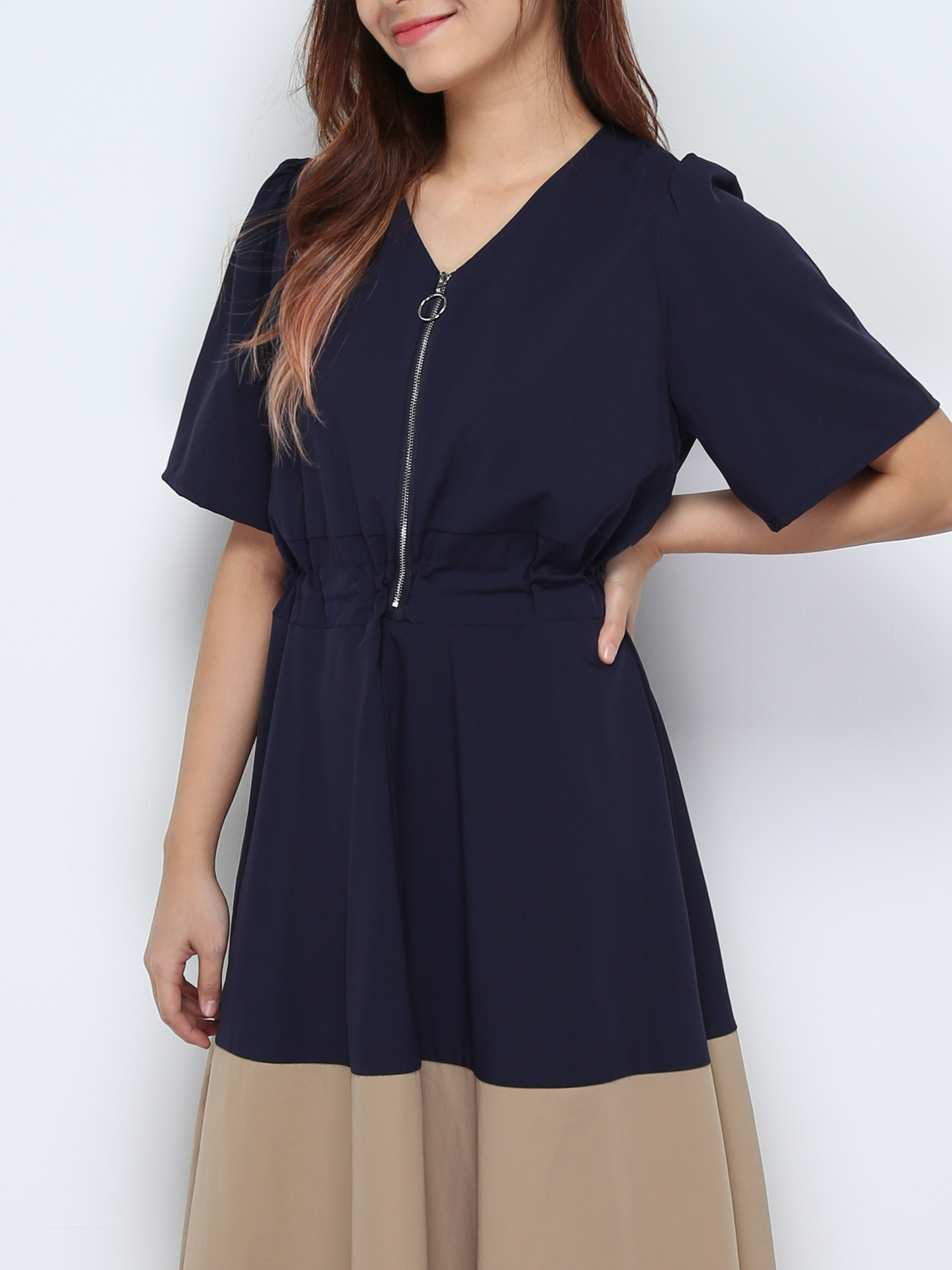 Two Tone Front Zip Dress 28328