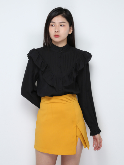 High Waist Pleated With Split Skirt Pants 28734