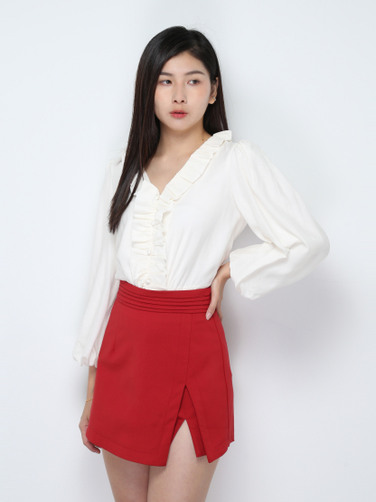 High Waist Pleated With Split Skirt Pants 28734