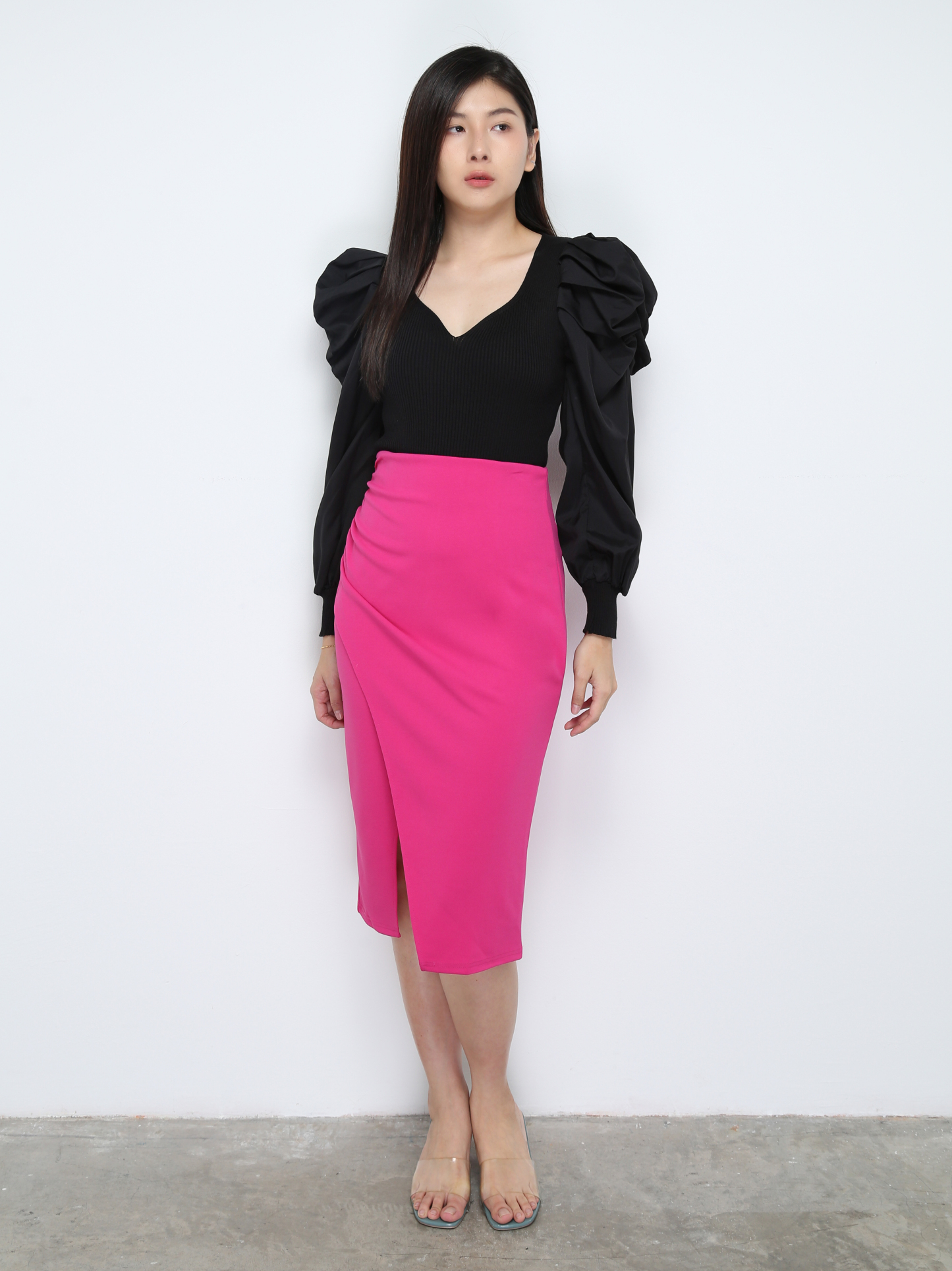 High Waist Side Pleated With Spilt Skirt 27996