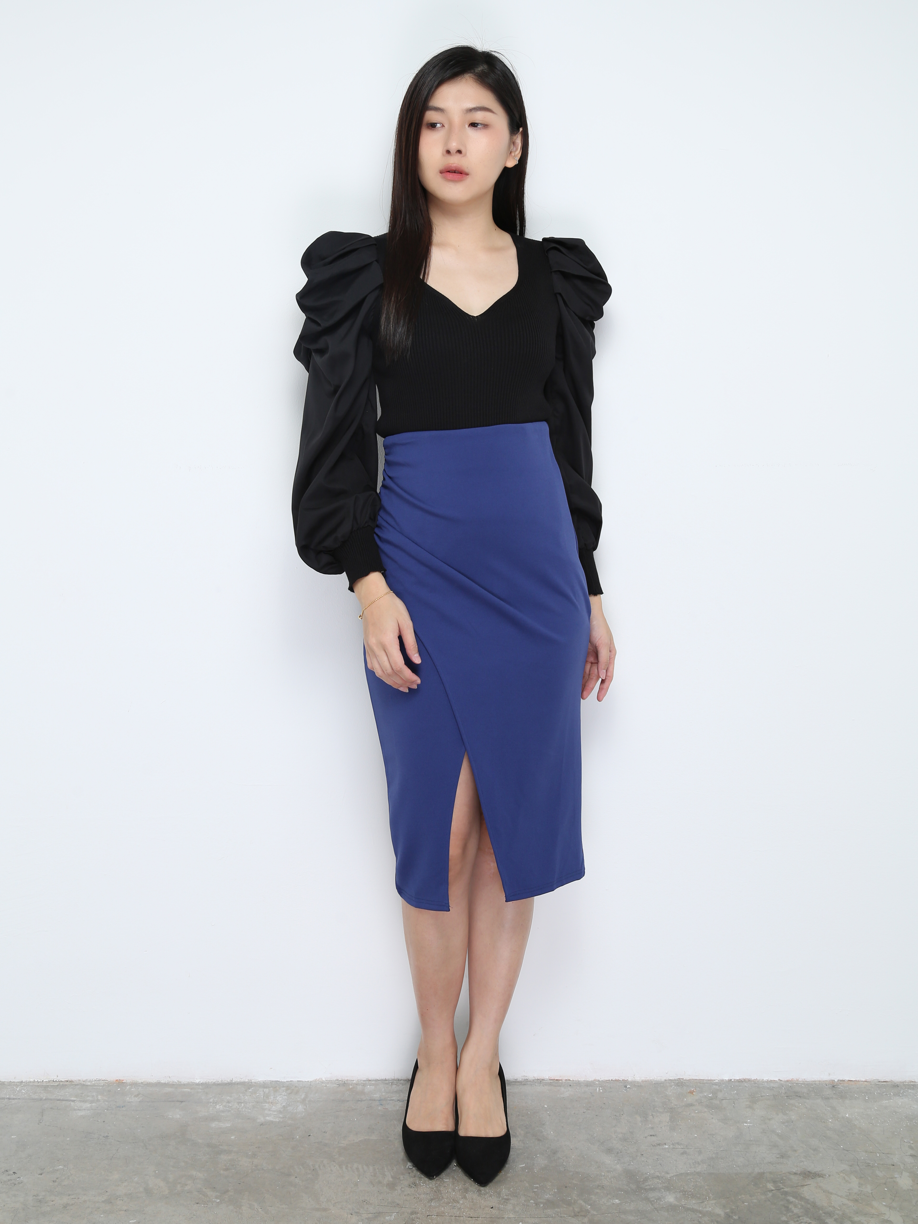 High Waist Side Pleated With Spilt Skirt 27996