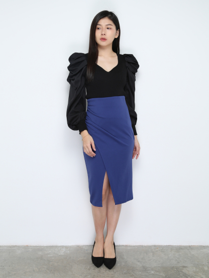 High Waist Side Pleated With Spilt Skirt 27996